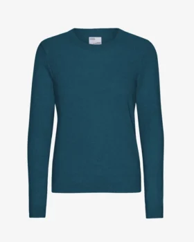 Suéter de cuello redondo de lana merino ligera para mujer - Verde océano