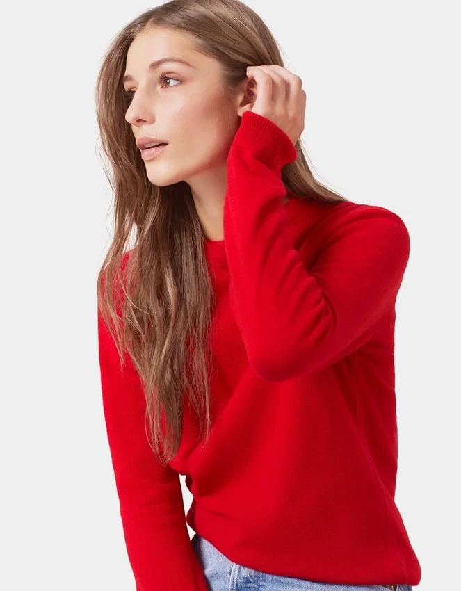 Suéter de cuello redondo de lana merino ligera para mujer - Verde océano