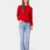 Suéter de cuello redondo de lana merino ligera para mujer - Verde océano