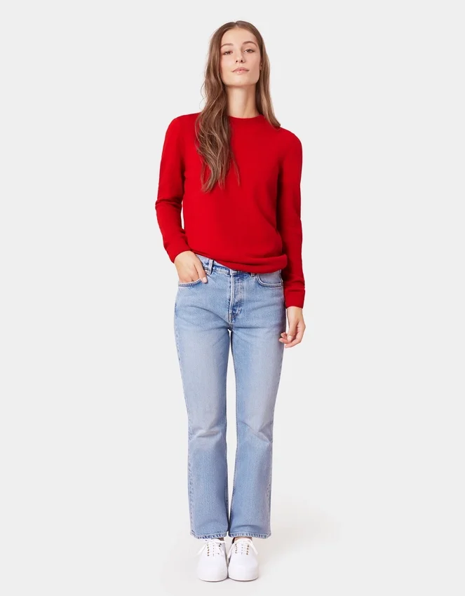 Suéter de cuello redondo de lana merino ligera para mujer - Verde océano