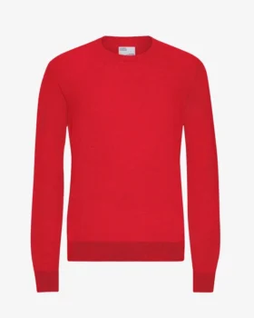 Suéter de cuello redondo de lana merino ligera - Rojo escarlata