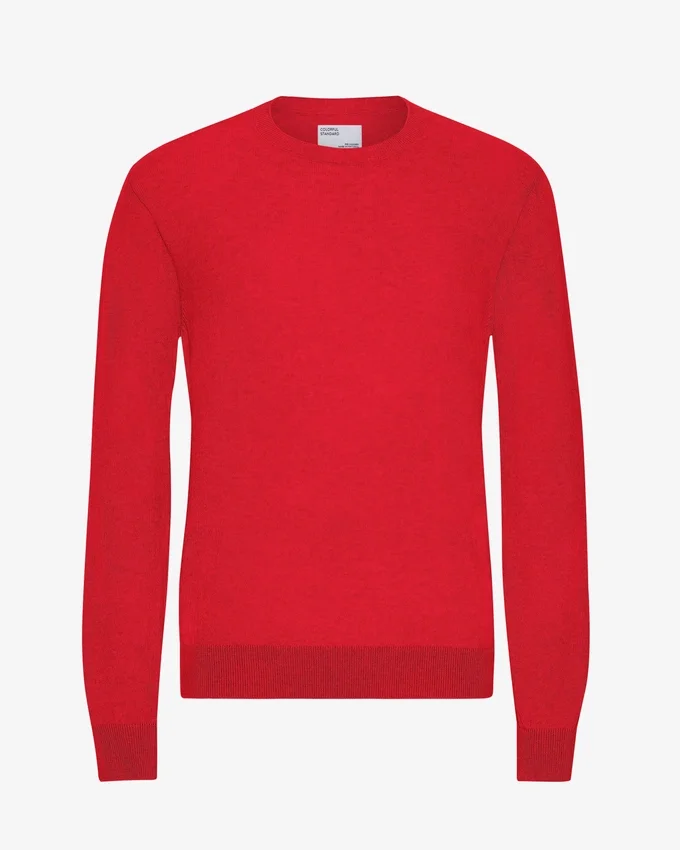 Suéter de cuello redondo de lana merino ligera - Rojo escarlata