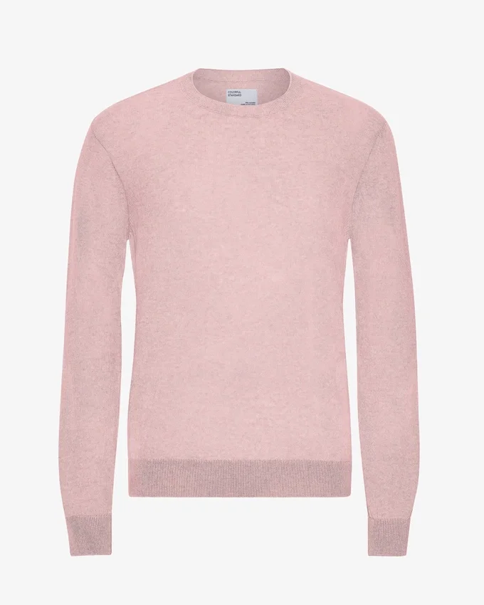 Suéter de cuello redondo de lana merino ligera - Rosa descolorido