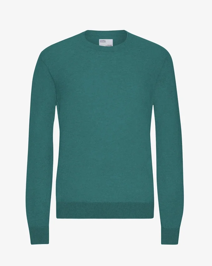 Suéter de cuello redondo de lana merino ligera - Verde océano