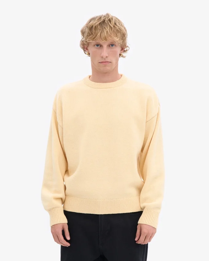 Suéter de cuello redondo oversize de lana merino - Amarillo suave