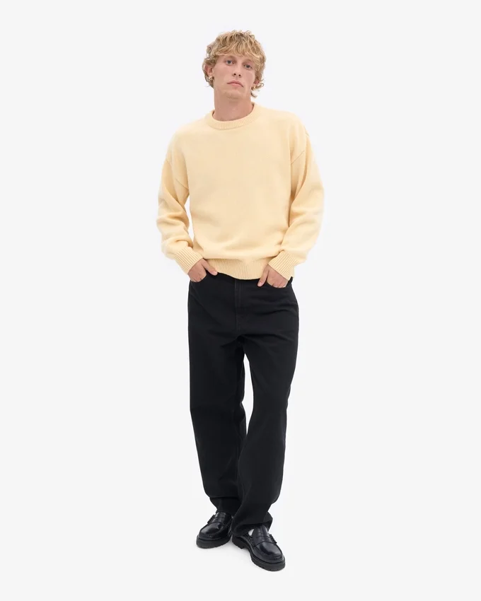 Suéter de cuello redondo oversize de lana merino - Amarillo suave