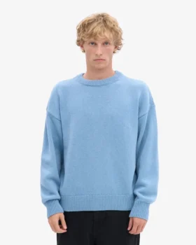 Suéter de cuello redondo oversize de lana merino – Azul mar
