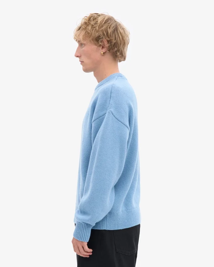Suéter de cuello redondo oversize de lana merino - Azul mar