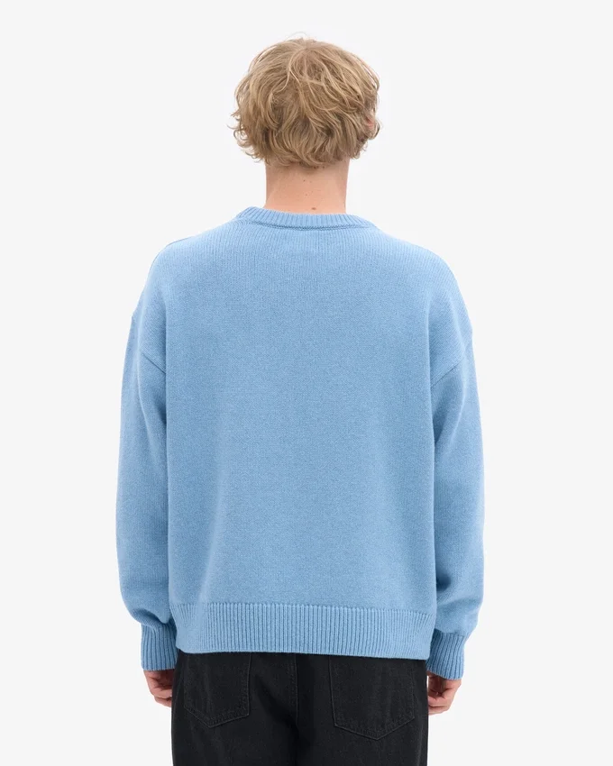 Suéter de cuello redondo oversize de lana merino - Azul mar