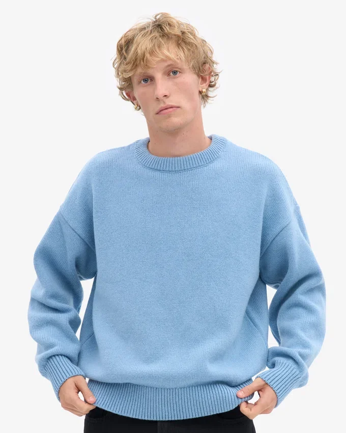 Suéter de cuello redondo oversize de lana merino - Azul mar