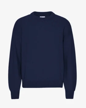 Suéter de cuello redondo oversize de lana merino - Azul marino