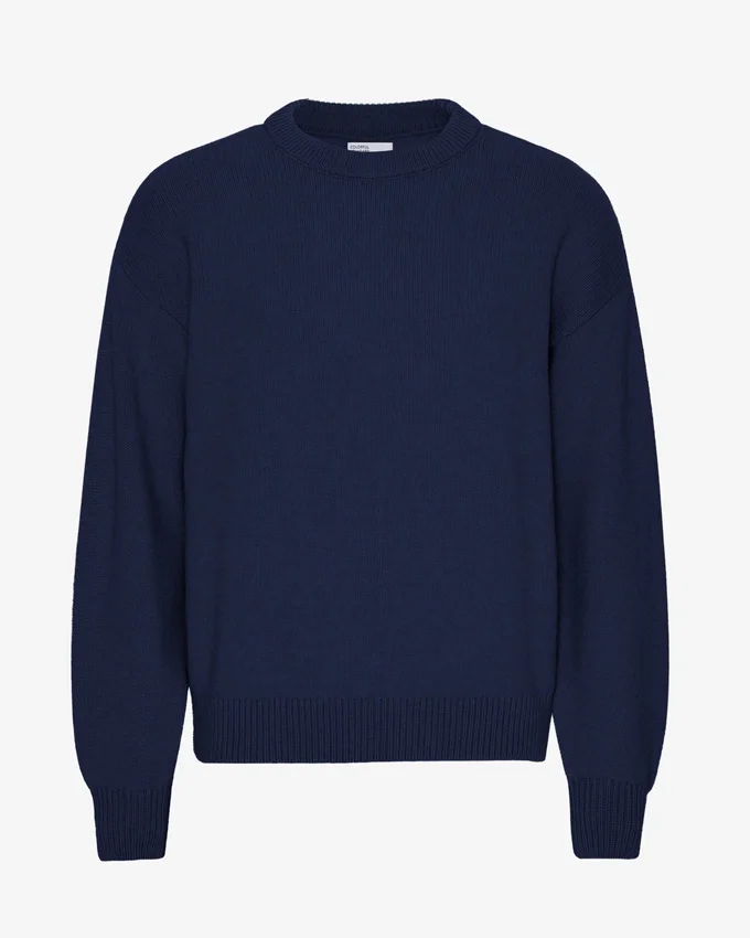 Suéter de cuello redondo oversize de lana merino - Azul marino