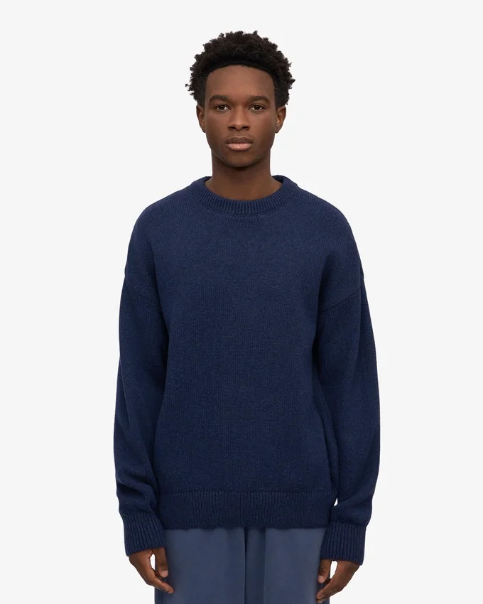 Suéter de cuello redondo oversize de lana merino - Azul marino