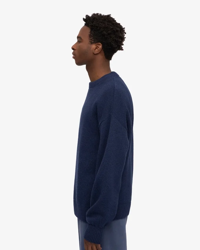 Suéter de cuello redondo oversize de lana merino - Azul marino