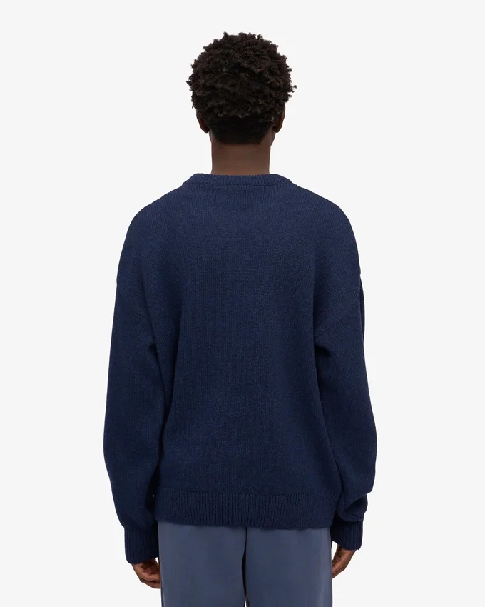 Suéter de cuello redondo oversize de lana merino - Azul marino