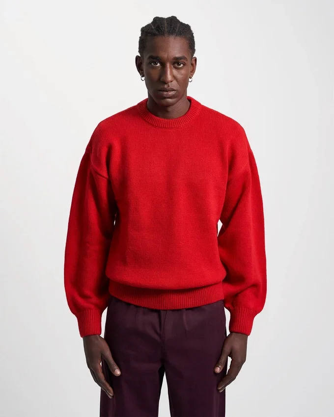 Suéter de cuello redondo oversize de lana merino - Rojo escarlata