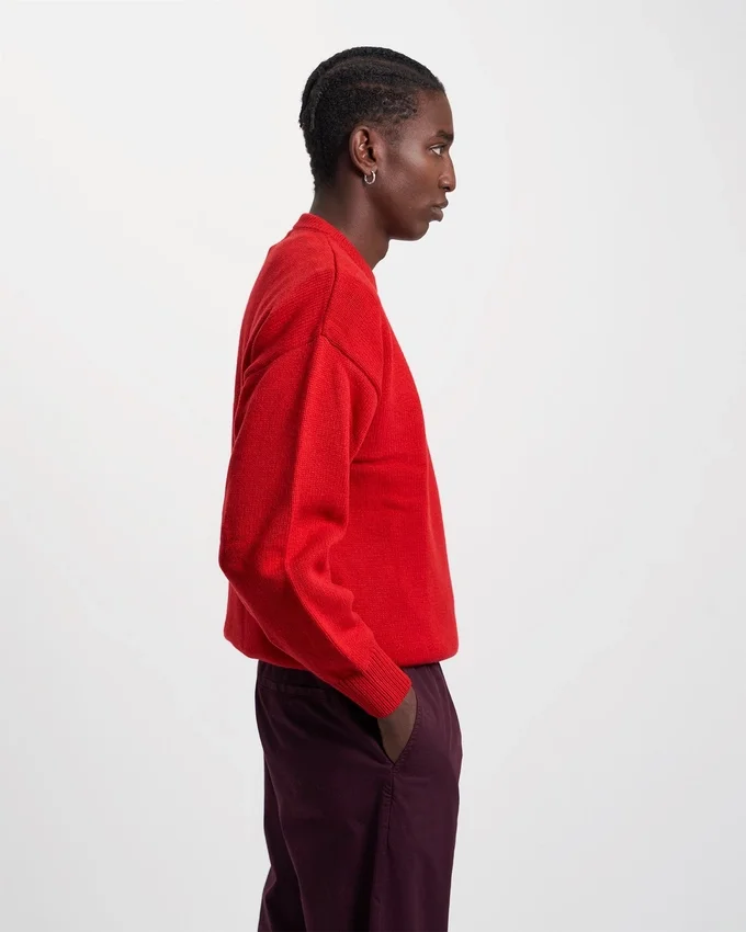 Suéter de cuello redondo oversize de lana merino - Rojo escarlata