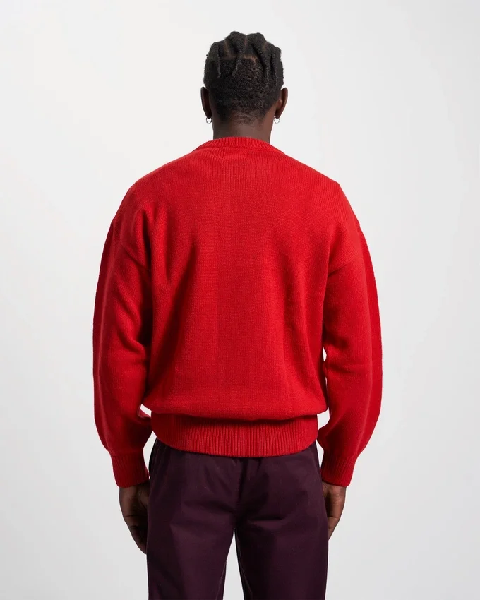 Suéter de cuello redondo oversize de lana merino - Rojo escarlata