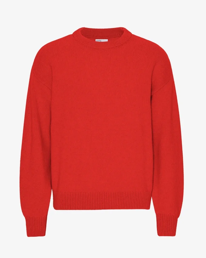 Suéter de cuello redondo oversize de lana merino - Rojo mandarina
