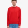 Suéter de cuello redondo oversize de lana merino - Rojo mandarina