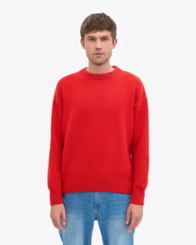 Suéter de cuello redondo oversize de lana merino – Rojo mandarina