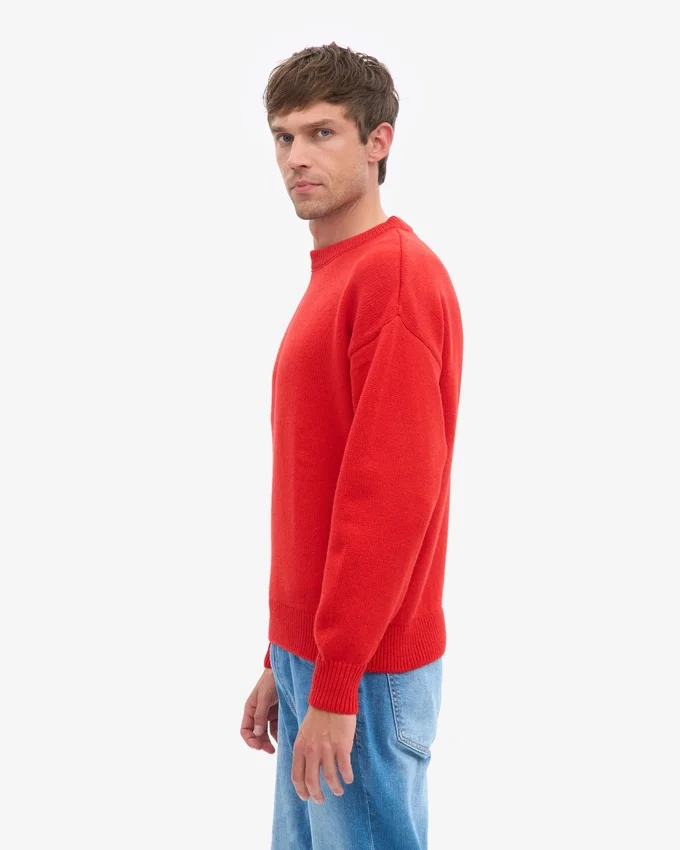 Suéter de cuello redondo oversize de lana merino - Rojo mandarina