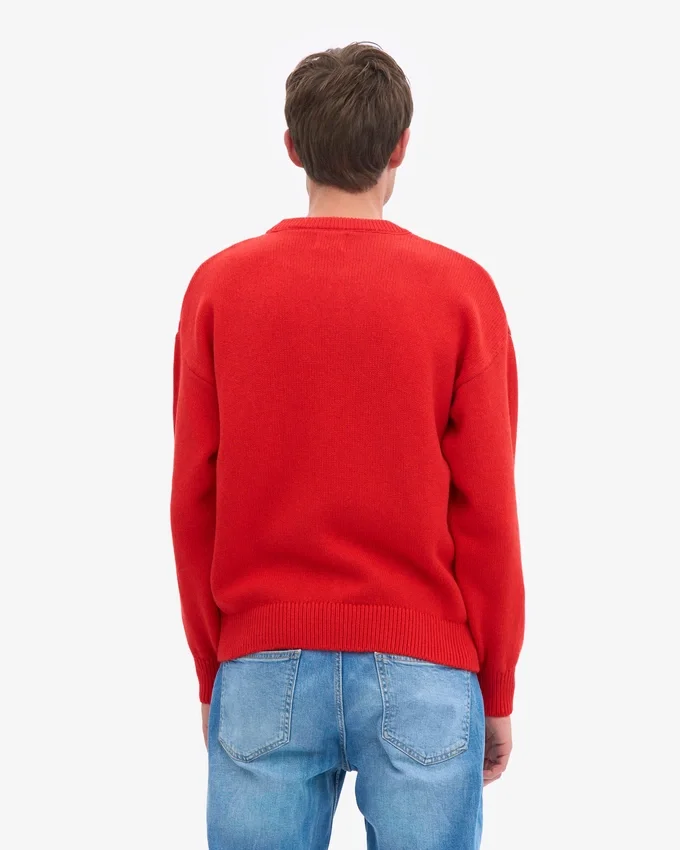 Suéter de cuello redondo oversize de lana merino - Rojo mandarina