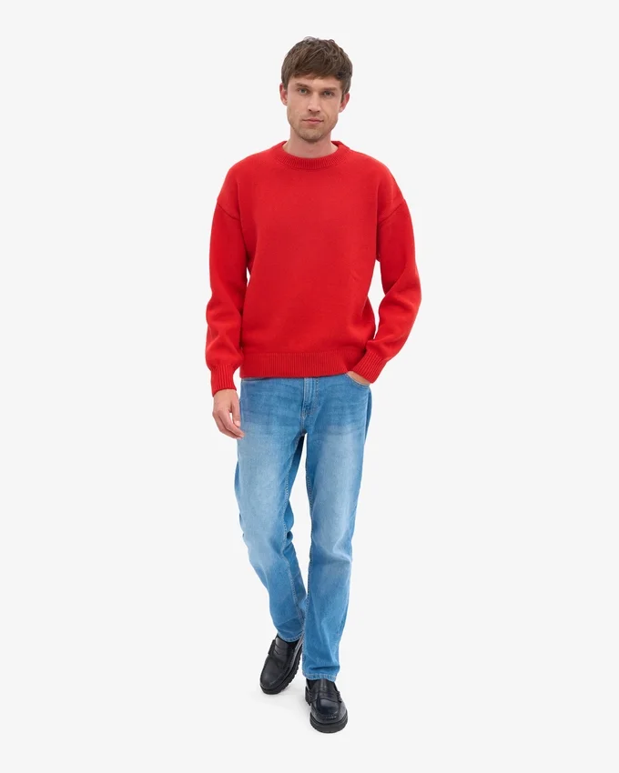 Suéter de cuello redondo oversize de lana merino - Rojo mandarina