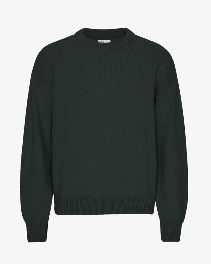 Suéter de cuello redondo oversize de lana merino - Verde cazador