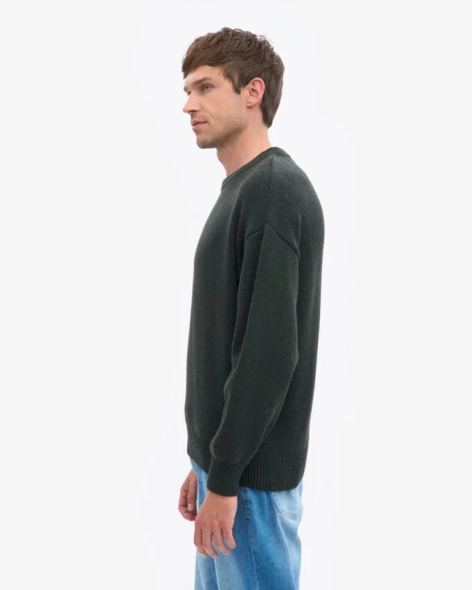 Suéter de cuello redondo oversize de lana merino - Verde cazador