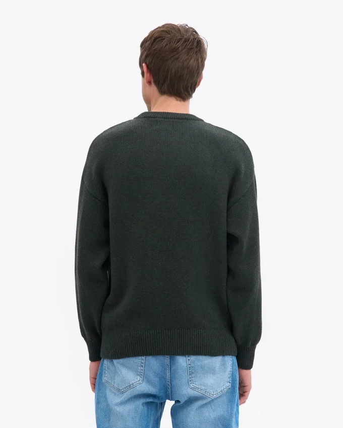 Suéter de cuello redondo oversize de lana merino - Verde cazador