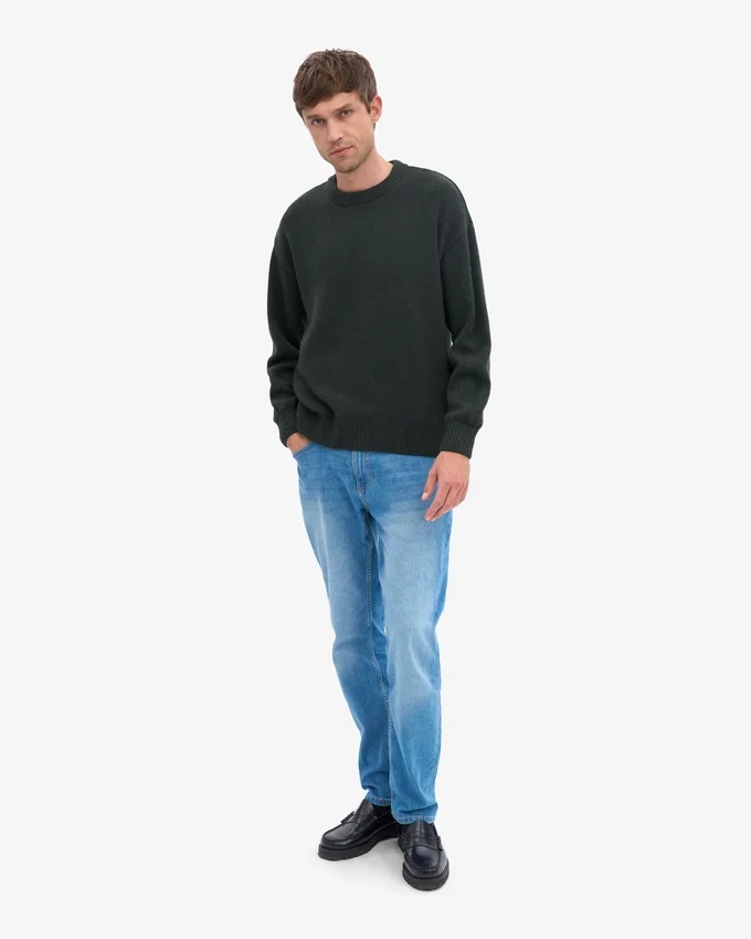 Suéter de cuello redondo oversize de lana merino - Verde cazador