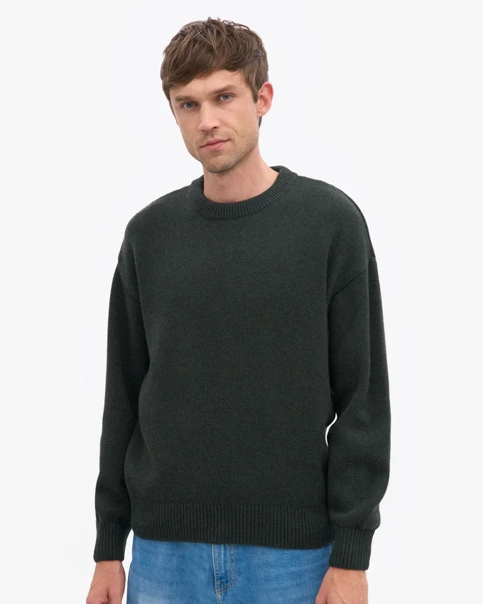 Suéter de cuello redondo oversize de lana merino - Verde cazador