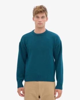 Suéter de cuello redondo oversize de lana merino – Verde océano