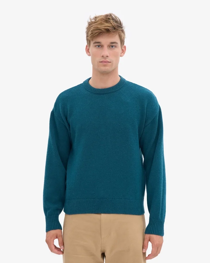 Suéter de cuello redondo oversize de lana merino - Verde océano