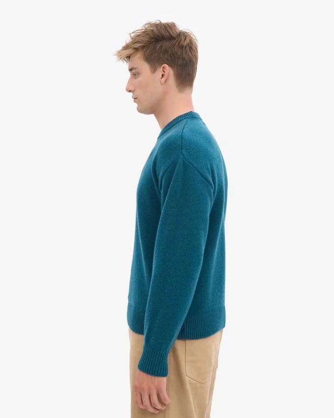 Suéter de cuello redondo oversize de lana merino - Verde océano