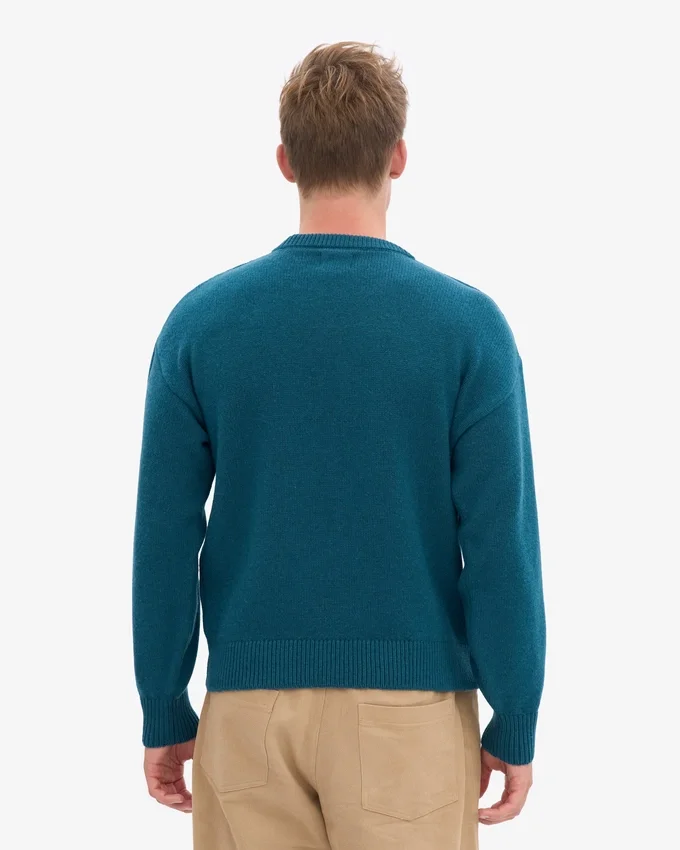 Suéter de cuello redondo oversize de lana merino - Verde océano