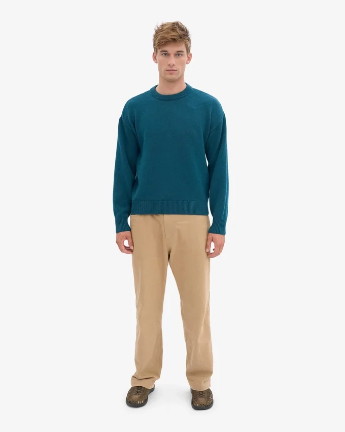 Suéter de cuello redondo oversize de lana merino - Verde océano