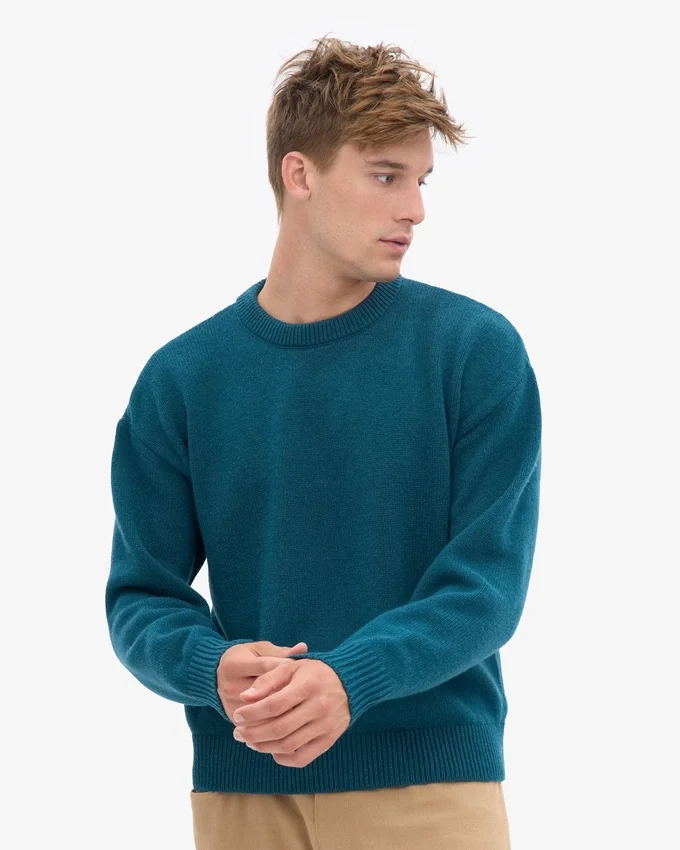 Suéter de cuello redondo oversize de lana merino - Verde océano