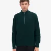 Suéter de merino con jersé de media cremallera - Verde esmeralda