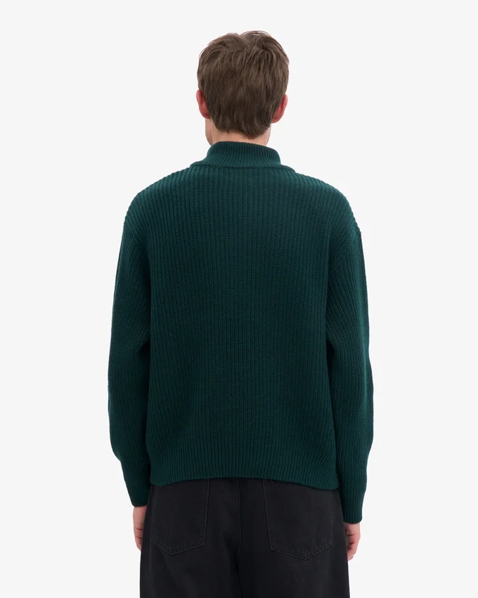 Suéter de merino con jersé de media cremallera - Verde esmeralda