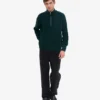 Suéter de merino con jersé de media cremallera - Verde esmeralda