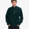 Suéter de merino con jersé de media cremallera - Verde esmeralda