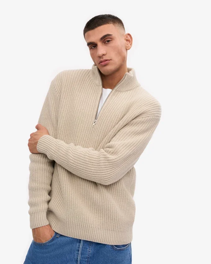 Suéter de media cremallera de merino - Blanco marfil