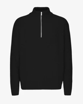 Suéter de merino con jersé de media cremallera - Negro intenso