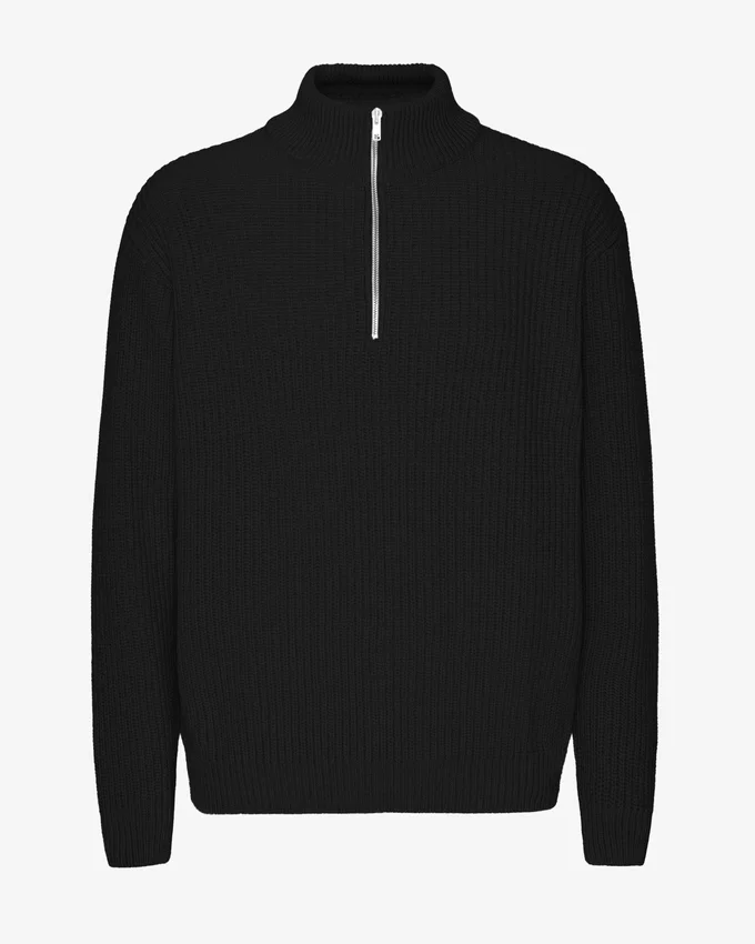 Suéter de merino con jersé de media cremallera - Negro intenso