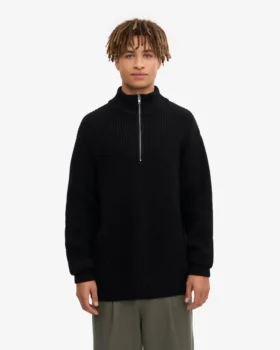 Suéter de merino con jersé de media cremallera – Negro intenso