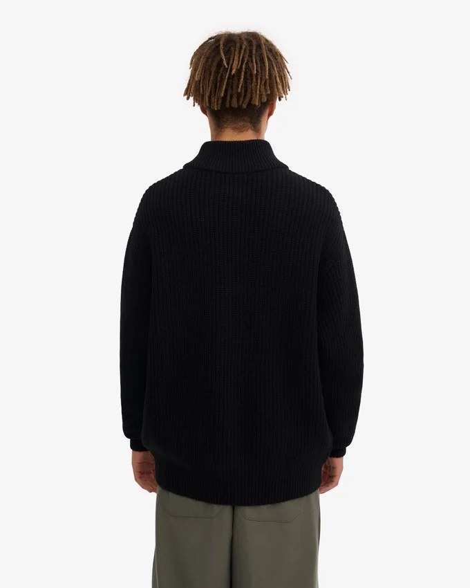 Suéter de merino con jersé de media cremallera - Negro intenso