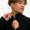 Suéter de merino con jersé de media cremallera - Negro intenso