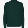 Suéter de merino con jersé de media cremallera - Verde esmeralda